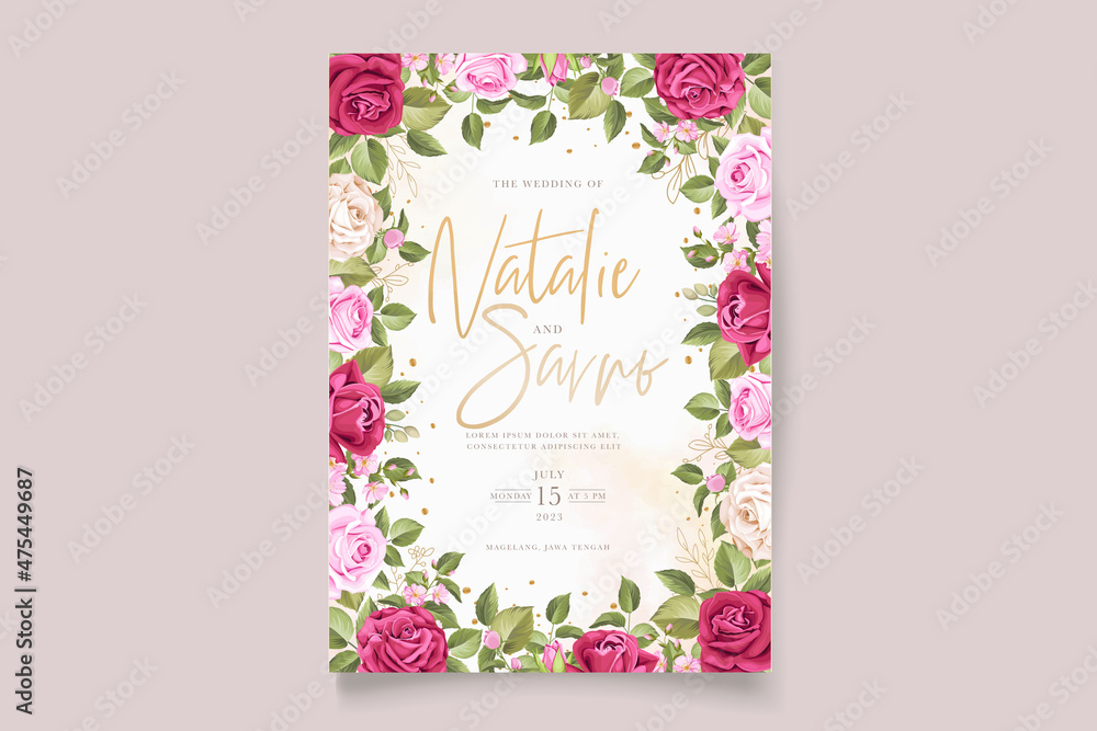 hand drawn maroon roses invitation card set hand drawn maroon roses invitation card set