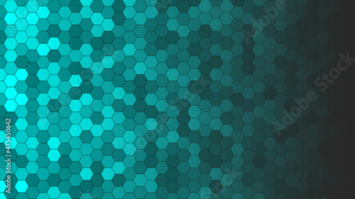 Honeycomb Grid tile random background or Hexagonal cell texture. in color Bright azure blue 
 or sky blue with dark or black gradient.