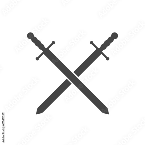 Two medieval knight crossed swords isolated vector emblem. Holy war, crusade sign. Black and white illustration.