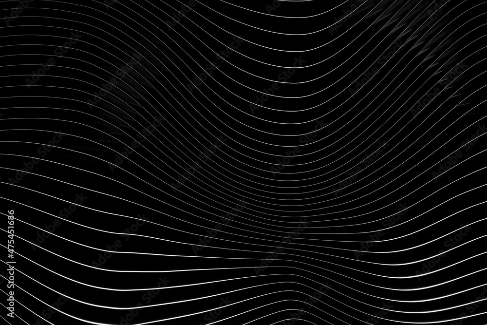 3d illustration of a black abstract gradient background with lines. PRint from the waves. Modern graphic texture. Geometric pattern. 3d illustration of a black abstract gradient background with lines. PRint from the waves. Modern graphic texture. Geometric pattern.