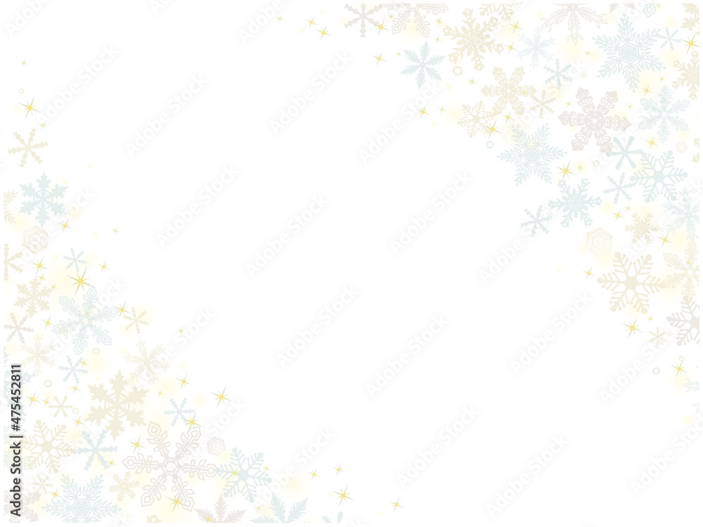 雪の結晶の壁紙④ななめ_金銀系_白背景 雪の結晶の壁紙④ななめ_金銀系_白背景