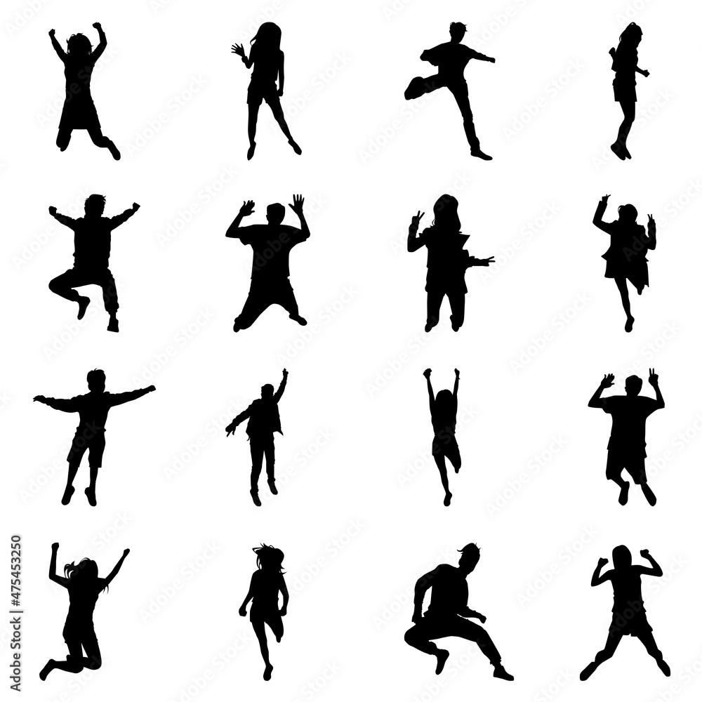 Vector Collection Set of Jumping Pose People Silhouettes