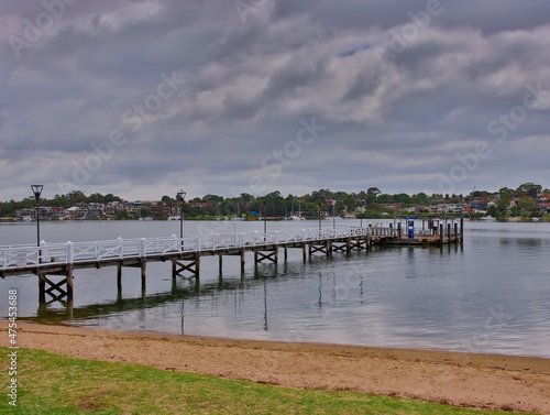 Pier stretching out into Concord Bay on Sydney Harbour NSW Australia