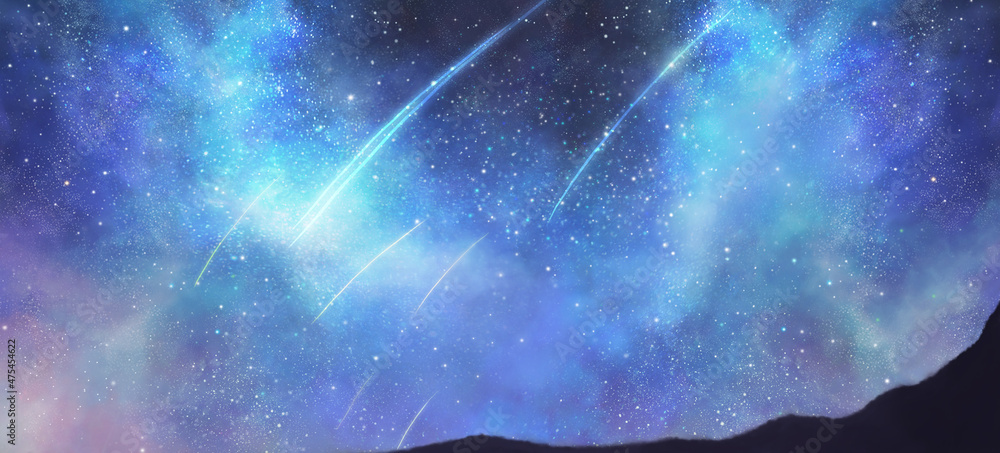 流れ星と星空の風景イラストstock Illustration Adobe Stock