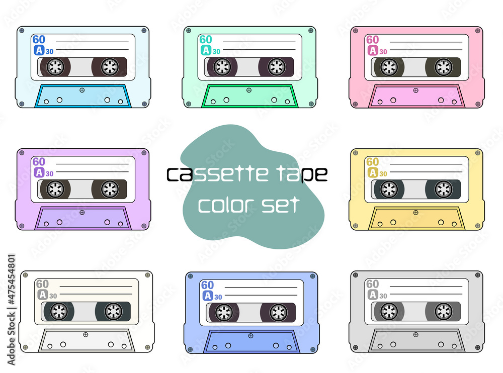 Obraz premium レトロなカセットテープ、バリエーションパステルカラーセット