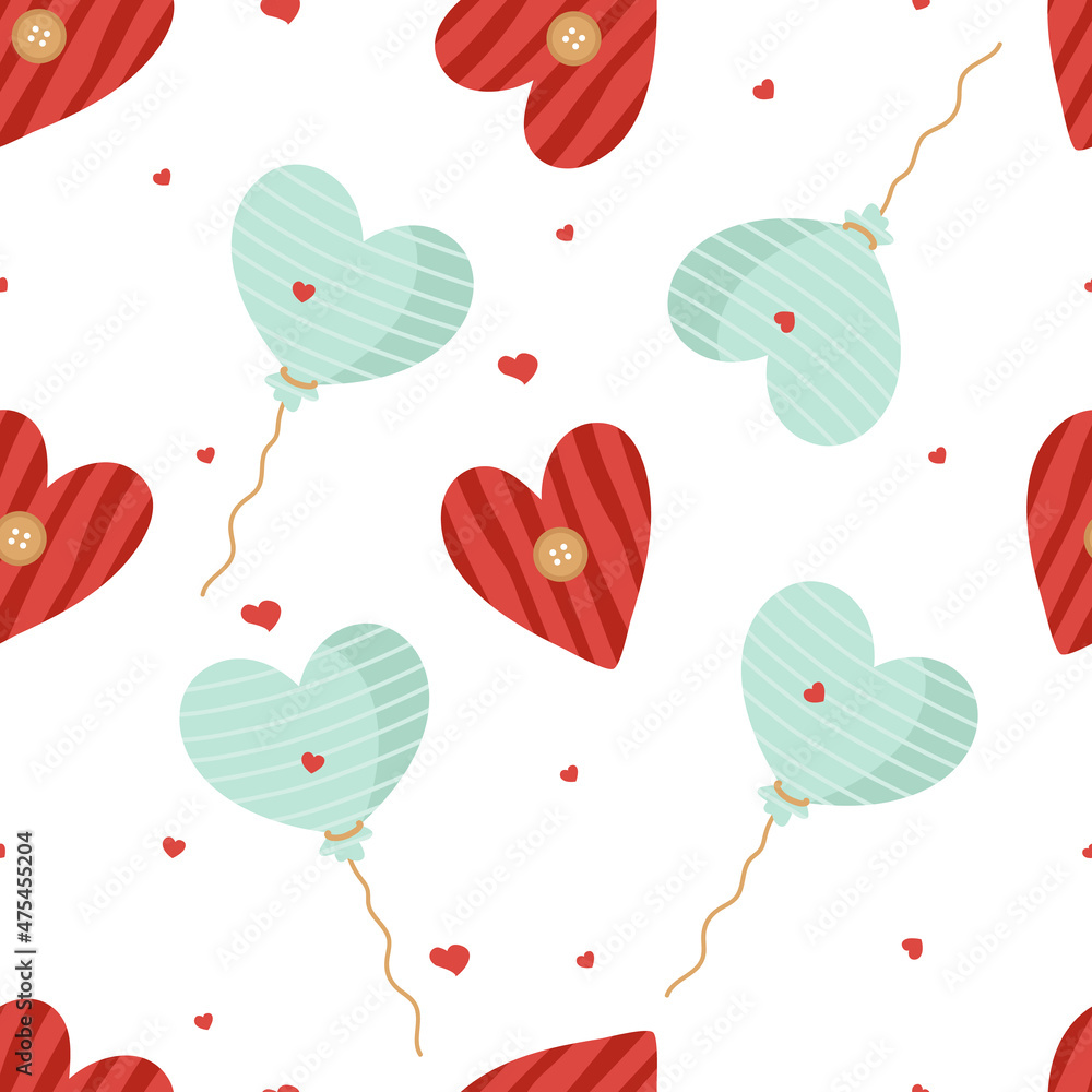 Seamless pattern for Valentine's Day with hearts and balloons. Vector background for the design of the holiday on February 14, printing on paper, fabric, scrapbooking. Seamless pattern for Valentine's Day with hearts and balloons. Vector background for the design of the holiday on February 14, printing on paper, fabric, scrapbooking.