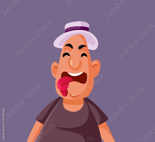Man with Tied Tongue Vector Cartoon Illustration