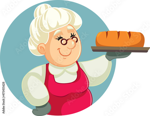 Granny Holding Freshly Baked Bread Vector Cartoon