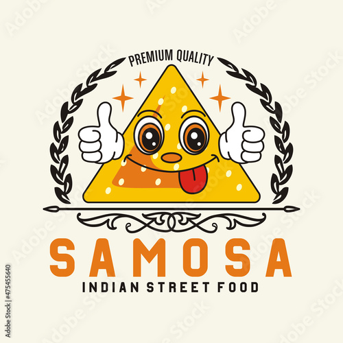 samosa logo with cute face cartoon vector illustration