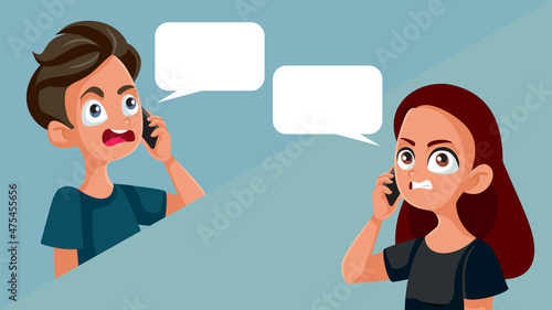 Teenagers in Love Fighting Over the Phone Vector Illustration