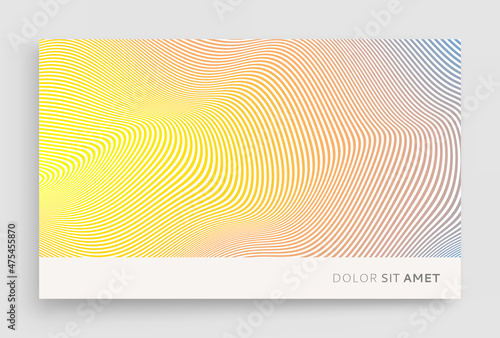 3D wavy background with many concentric thin lines. Striped surface. Pattern with optical illusion. Cover design template. Vector illustration for advertising, marketing or presentation.