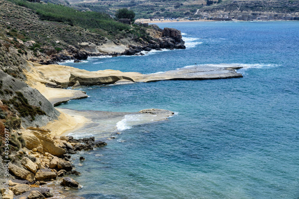 Golden Bay y Ghajn Tuffieha best beaches of Malta Stock Photo | Adobe Stock