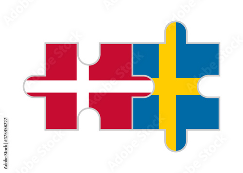 puzzle pieces of denmark and sweden flags. vector illustration isolated on white background	
