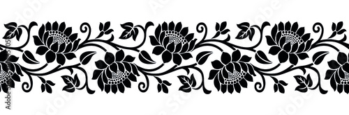 Traditional seamless Asian lotus flower border