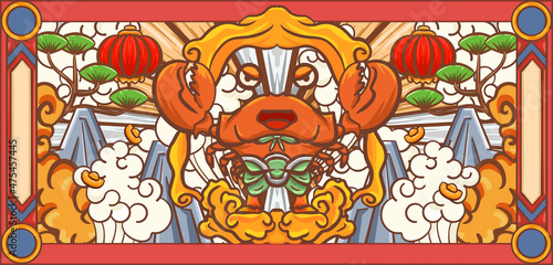 Cartoon hairy crab packaging illustration design

