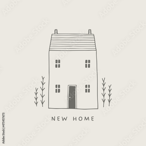 Hand drawn illustration of house and plants