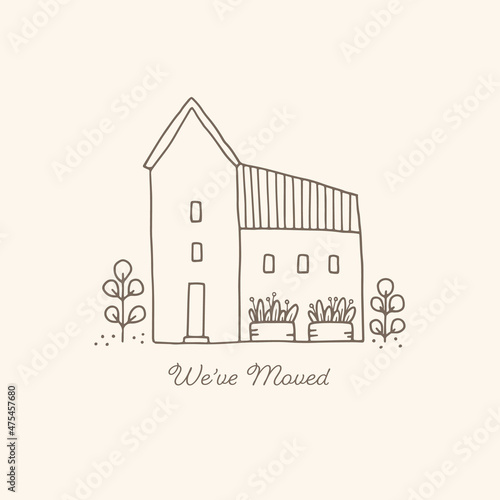 Hand drawn illustration of little house and plants