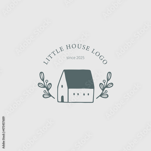 Logo design with hand drawn little house and branches