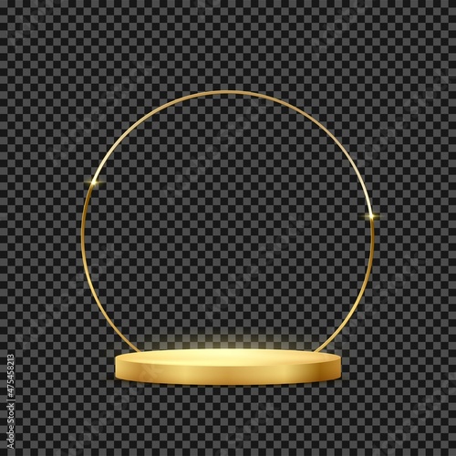 3d gold podium display, empty platform base stand with round luxury product frame