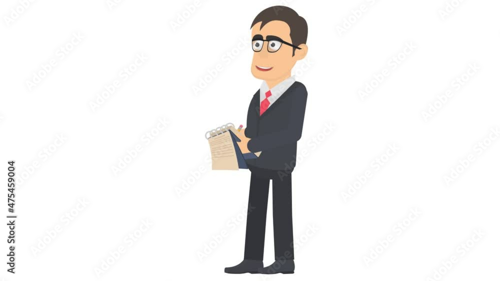 Expert. Animation of an inspector writing in a notebook, the alpha channel is turned on. Cartoon Expert. Animation of an inspector writing in a notebook, the alpha channel is turned on. Cartoon