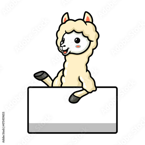 Cute little alpaca cartoon with blank sign