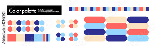 流行のカラーパレット素材、配色、カラーチャート、色見本、基本の色。色相、色相環