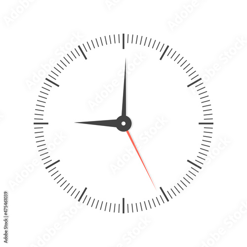 Wall clock with needle points to 9. Flat style illustration. Isolated. 