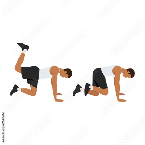 Man doing donkey kicks exercise flat vector illustration isolated on white background