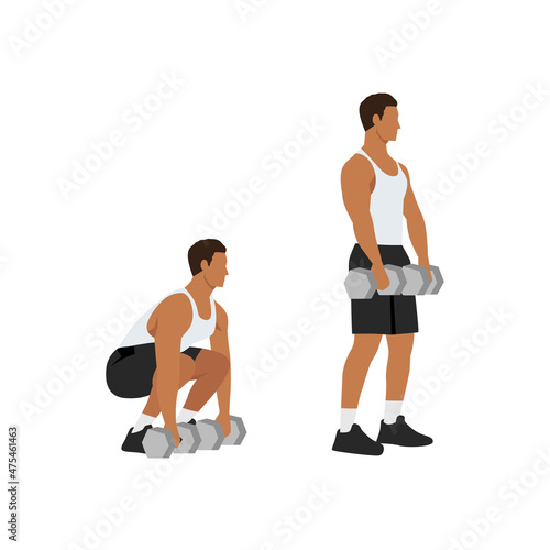 Man doing Dumbbell deadlift exercise. Flat vector illustration isolated on white background