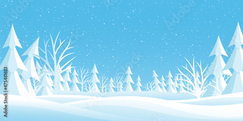Winter landscape with snowy trees on the snow.