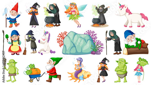 Set of fantasy fairy tale characters and elements
