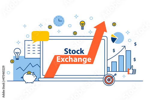 Outline design style concept of making investments, stock exchange, active trading, long term investment Modern concepts for web banners, online tutorials, printed materials