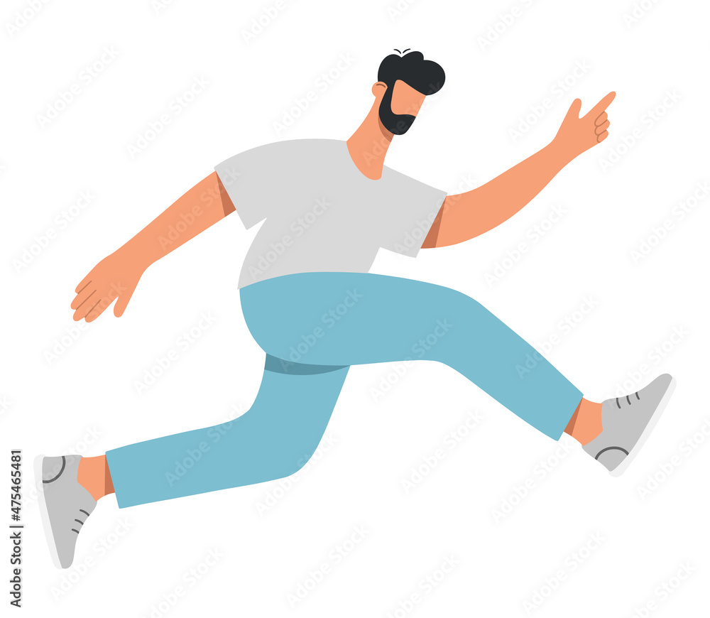 Young man running fast. The concept of achieving goals, ambitious, success. Flat vector illustration isolated on white background. Young man running fast. The concept of achieving goals, ambitious, success. Flat vector illustration isolated on white background.