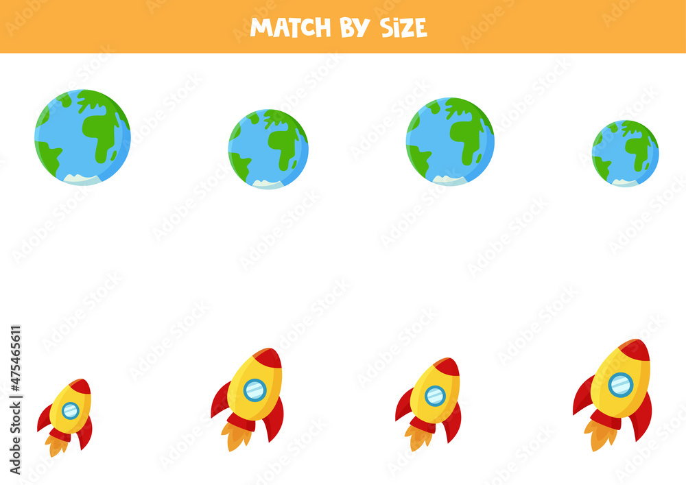 Matching game for preschool kids. Match Earth and planets by size. Matching game for preschool kids. Match Earth and planets by size.