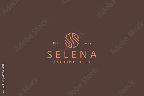 S Letter Initial Logo Coffee Bean Concept Simple Line Shape. Monogram Symbol Business Branding.