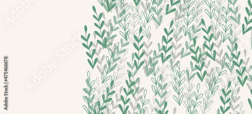 Floral web banner with drawn color exotic leaves. Nature concept design. Modern floral compositions with summer branches. Vector illustration on the theme of ecology, natura, environment