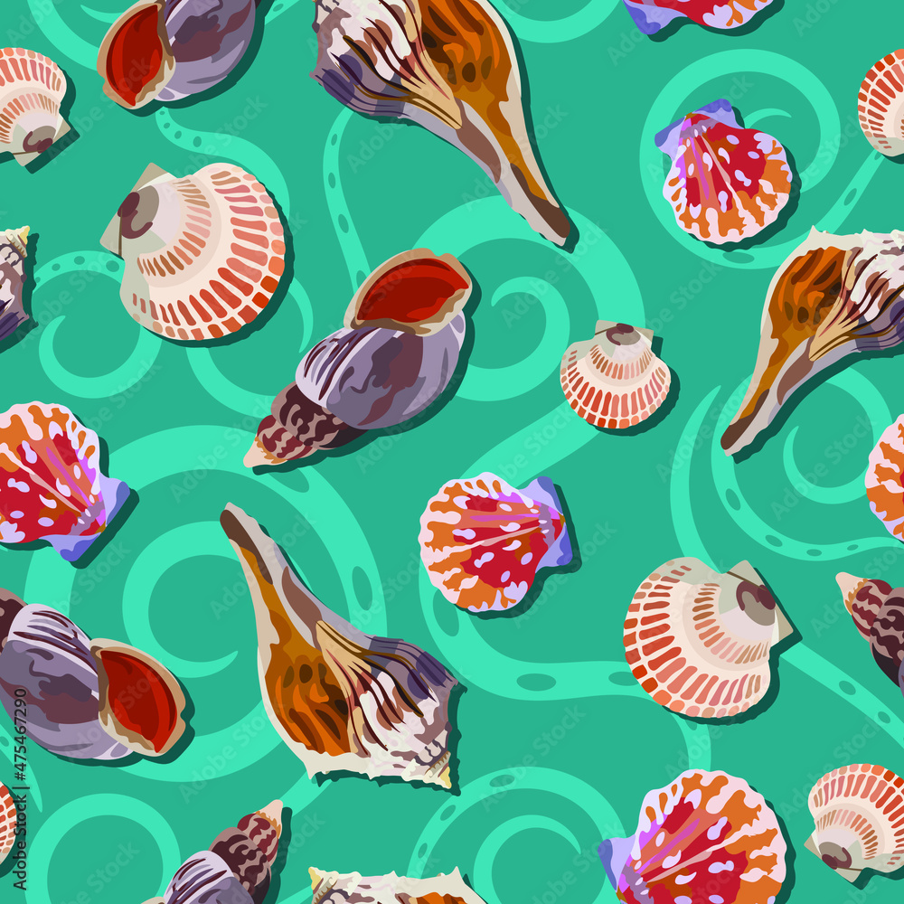 Sea shells vector seamless pattern Sea shells vector seamless pattern
