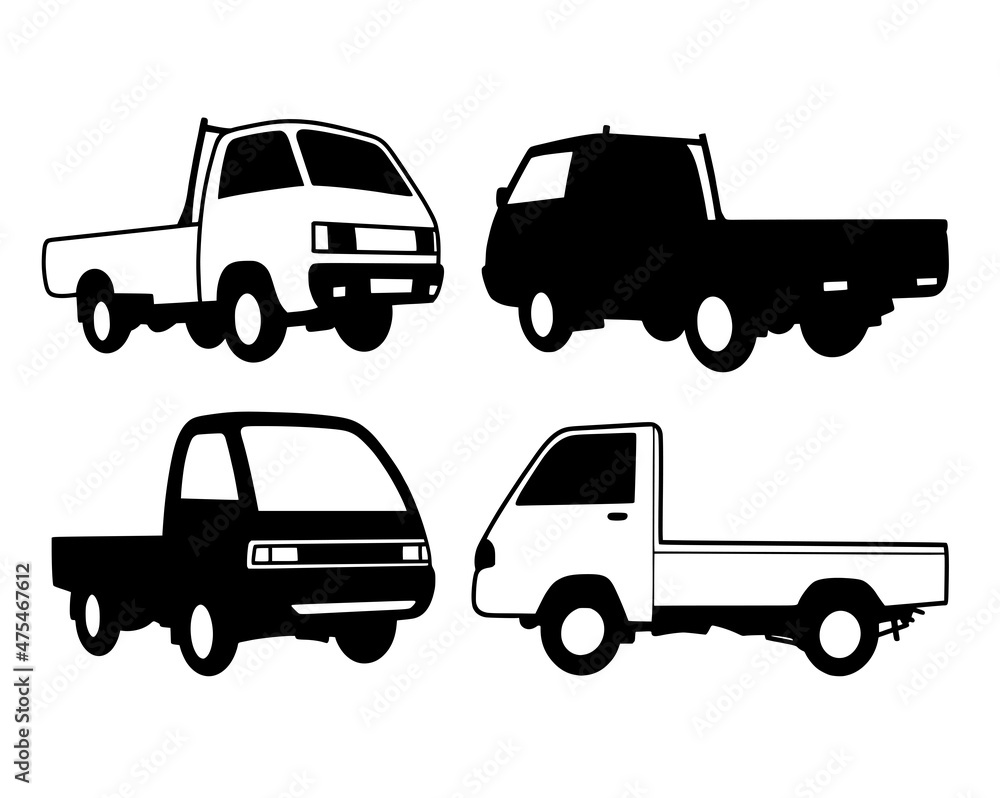 pickup car transportation truck vehicle silhouette and illustration