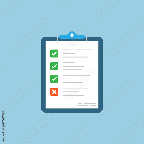 Checklist document icon in flat style. Report approval vector illustration on isolated background. Paper sheet sign business concept.