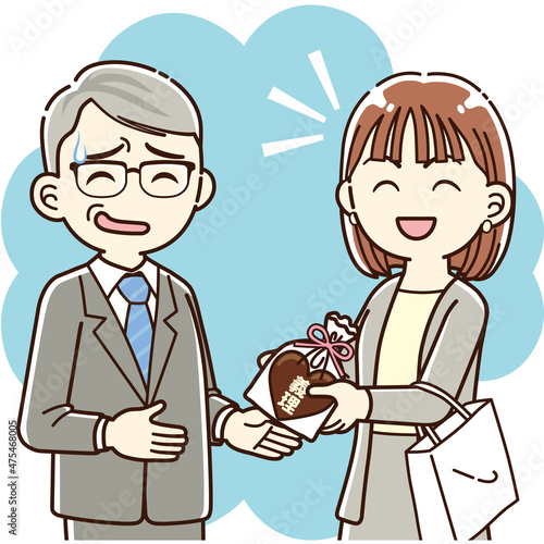 会社で義理チョコを配って嫌がられる女性＿線画ver