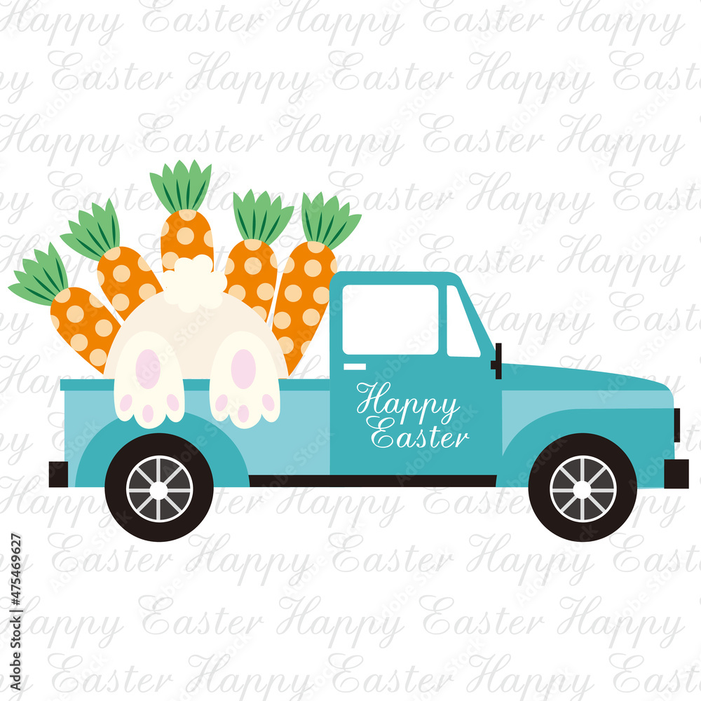Easter car with bunny and carrots for easter card