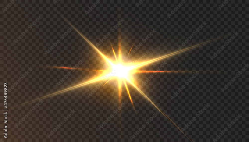 Abstract golden sun lens flare translucent glow with special light effect. Blur the vector in the glare of the glow of the motion.	

