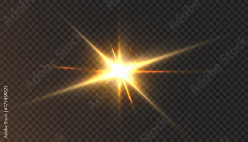 Abstract golden sun lens flare translucent glow with special light effect. Blur the vector in the glare of the glow of the motion.	
