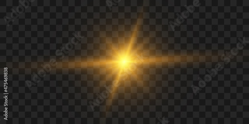 Abstract golden sun lens flare translucent glow with special light effect. Blur the vector in the glare of the glow of the motion.	
