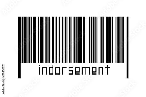 Barcode on white background with inscription indorsement below photo