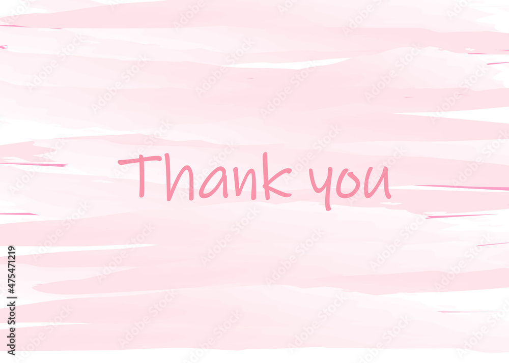 card with the inscription Thank you on a pink watercolor background. Thank you lettering, Kind message banner in pastel pink color