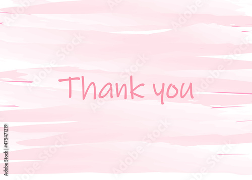 card with the inscription Thank you on a pink watercolor background. Thank you lettering, Kind message banner in pastel pink color