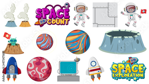 Isolated fantasy space game objects and elements set