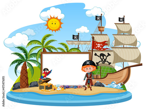 Pirate island with blank banner template