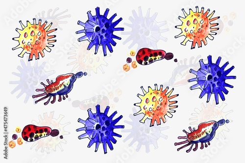 Viruses and bacteria for allergy germs watercolor design